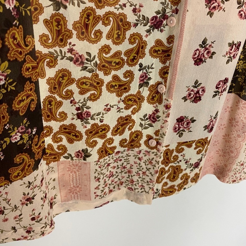 Silk Patchwork Sleeveless Button Top Pink Coquett… - image 2